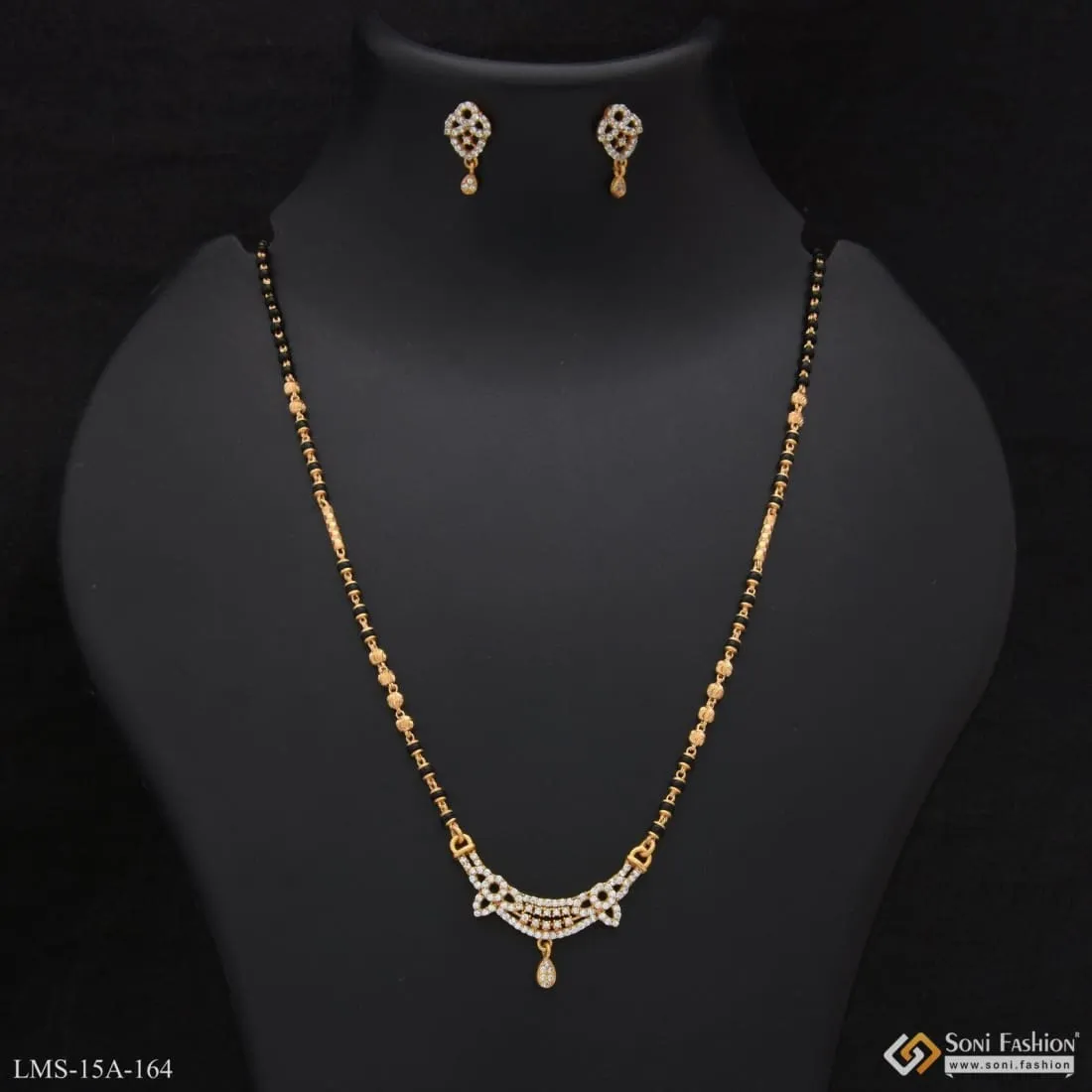 1 Gram Gold Forming Hand-crafted Design Mangalsutra Set For Women - Style A164