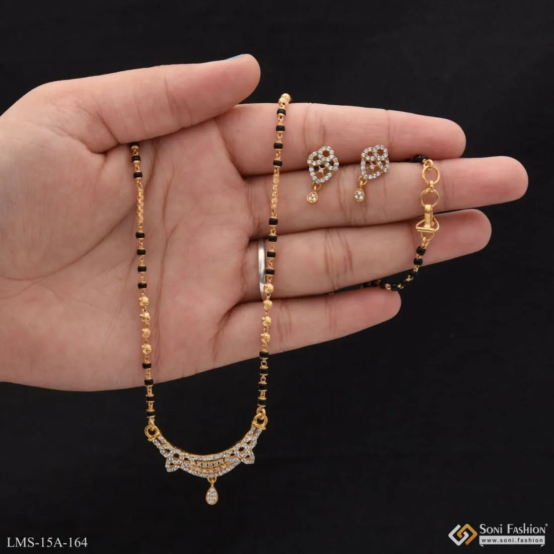 1 Gram Gold Forming Hand-crafted Design Mangalsutra Set For Women - Style A164