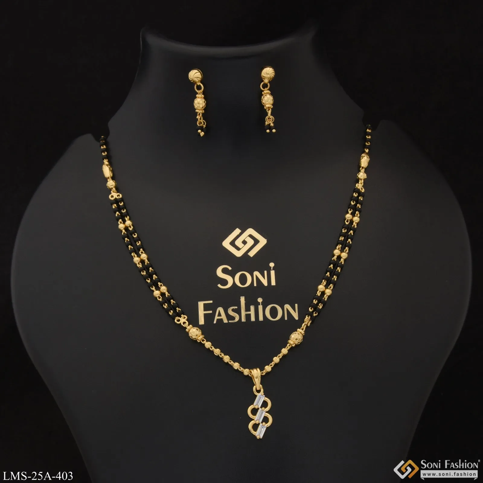 1 Gram Gold Plated Classic Design Mangalsutra Set for Women - Style A403