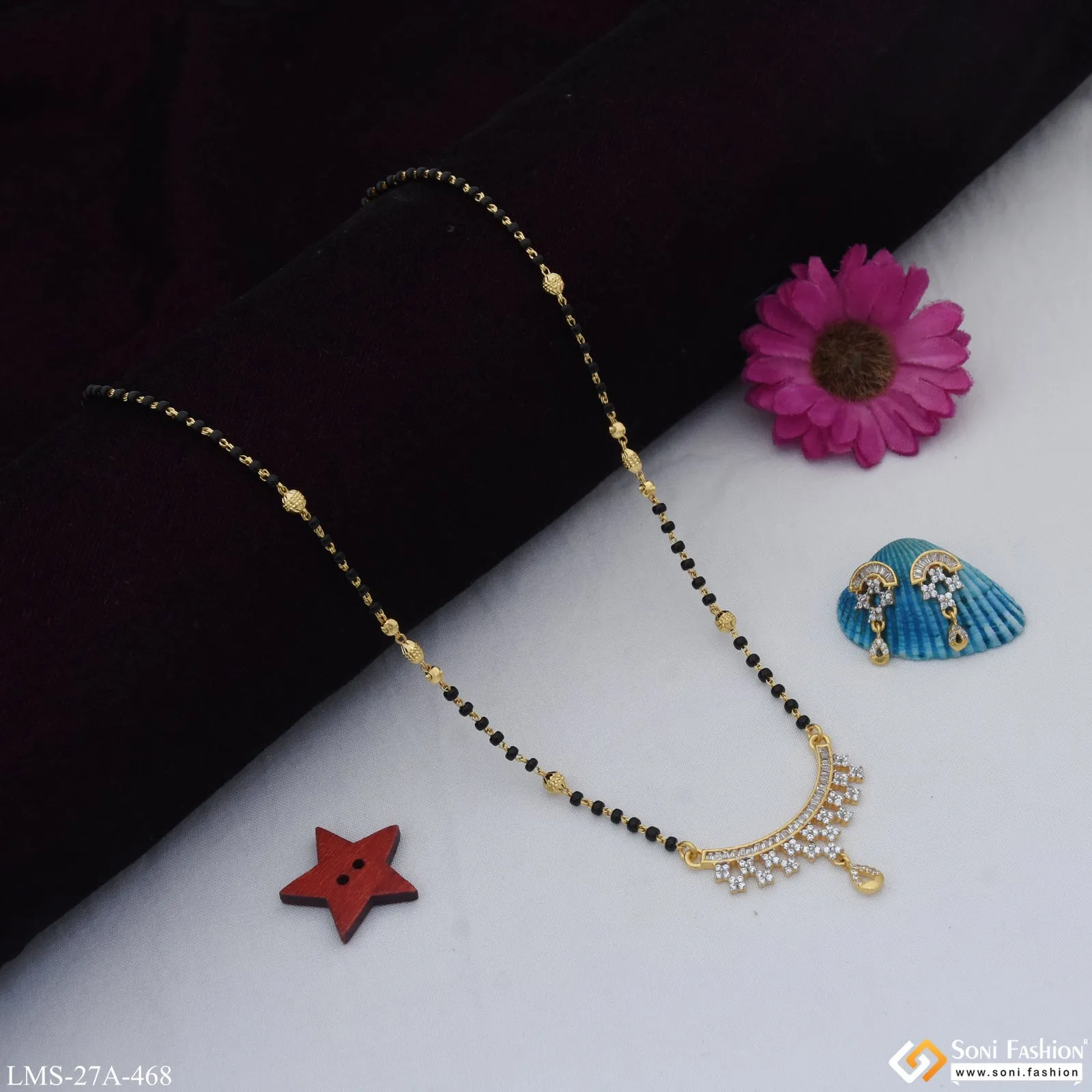 1 Gram Gold Plated Fashion-Forward Mangalsutra Set for Women - Style A468