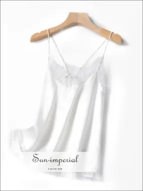 100% Silk WHite Camisole V-neck top with Lace detail