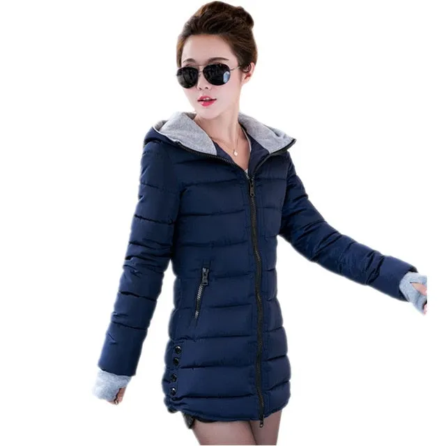 2018 women winter hooded warm coat plus size candy color cotton padded jacket female long parka womens wadded jaqueta feminina