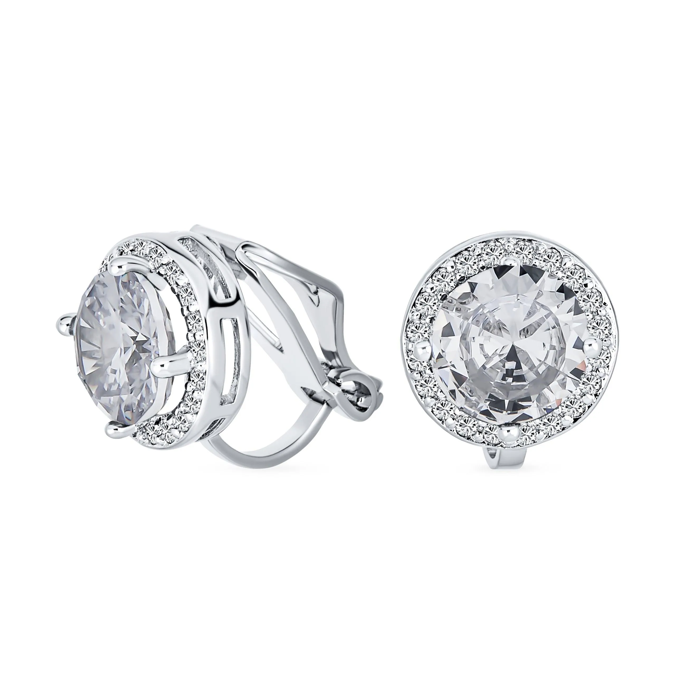 2CT Brilliant Cut Solitaire CZ Clip On Halo Stud Earrings More Colors