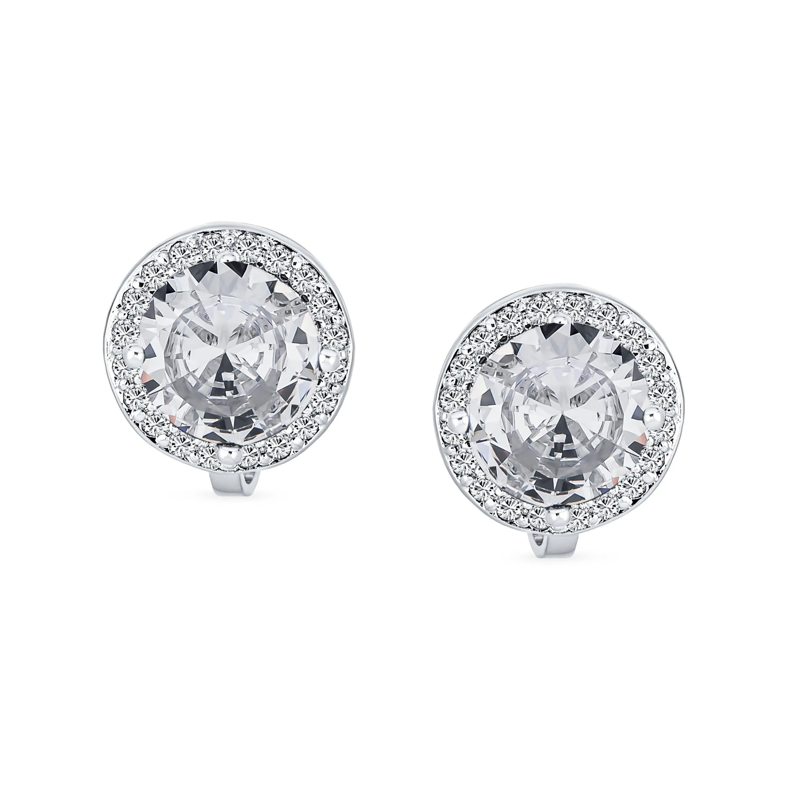 2CT Brilliant Cut Solitaire CZ Clip On Halo Stud Earrings More Colors