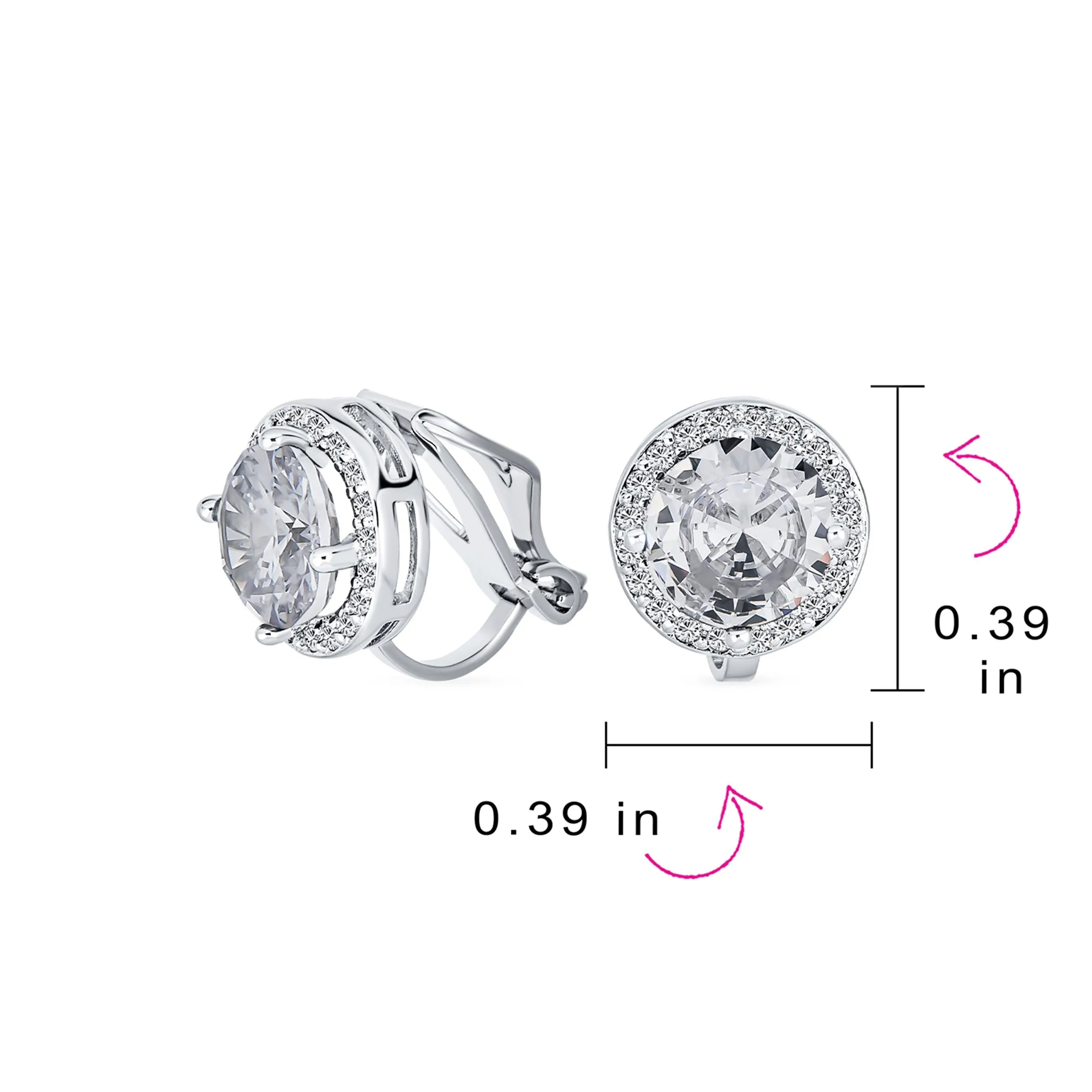 2CT Brilliant Cut Solitaire CZ Clip On Halo Stud Earrings More Colors