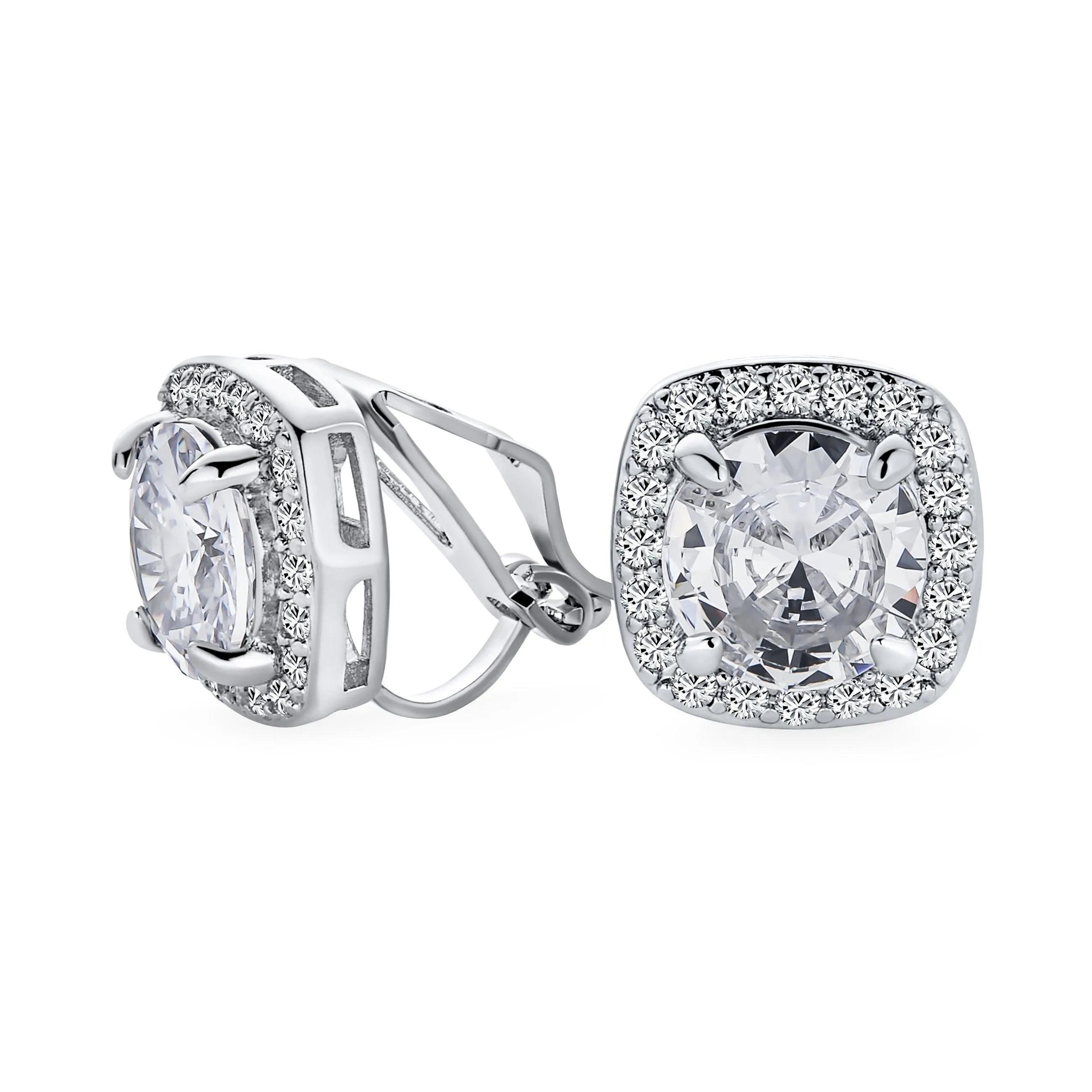 2CT Brilliant Cut Solitaire CZ Clip On Halo Stud Earrings More Colors