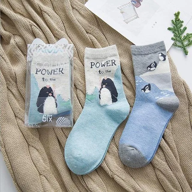 2Pairs Per Lot Winter Autumn Women's Cotton Funny Cartoon Pattern Socks