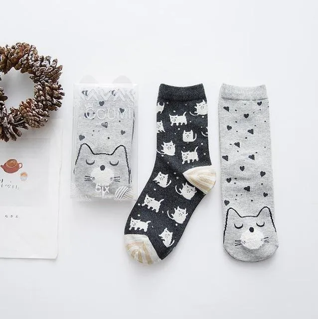 2Pairs Per Lot Winter Autumn Women's Cotton Funny Cartoon Pattern Socks