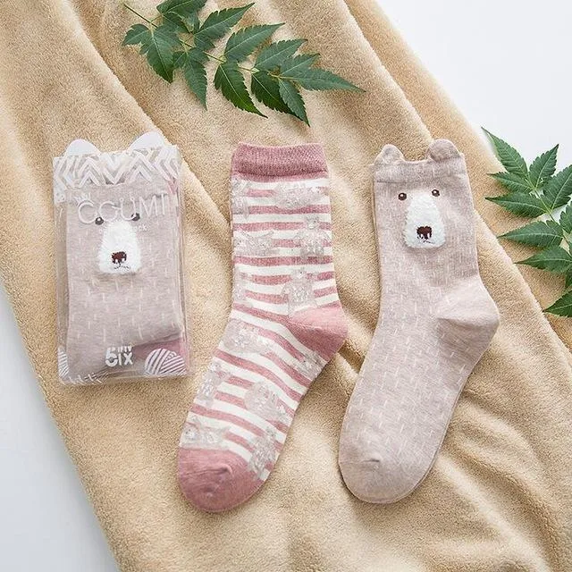 2Pairs Per Lot Winter Autumn Women's Cotton Funny Cartoon Pattern Socks