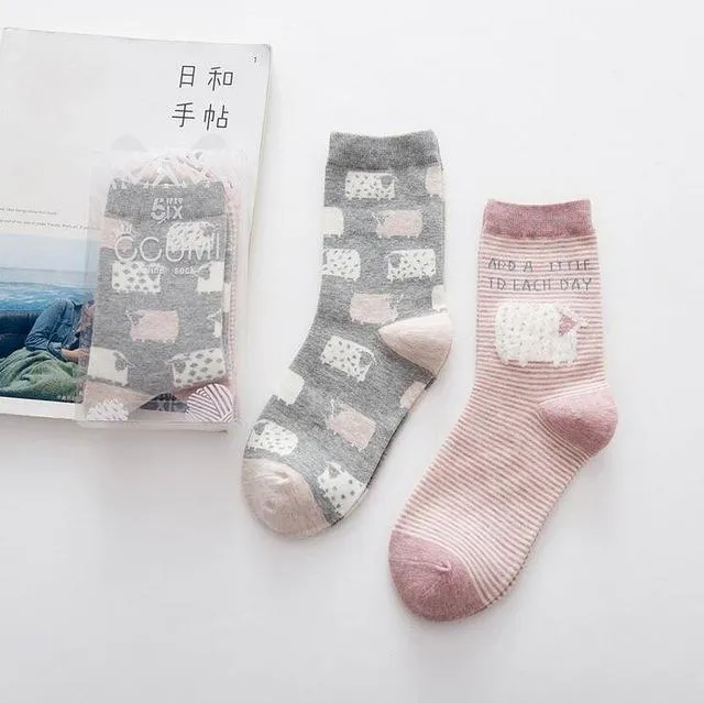 2Pairs Per Lot Winter Autumn Women's Cotton Funny Cartoon Pattern Socks