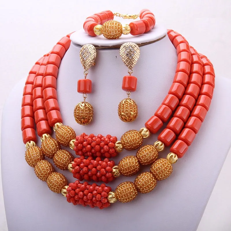 3 Layers African Artificial Coral Beads Jewelry