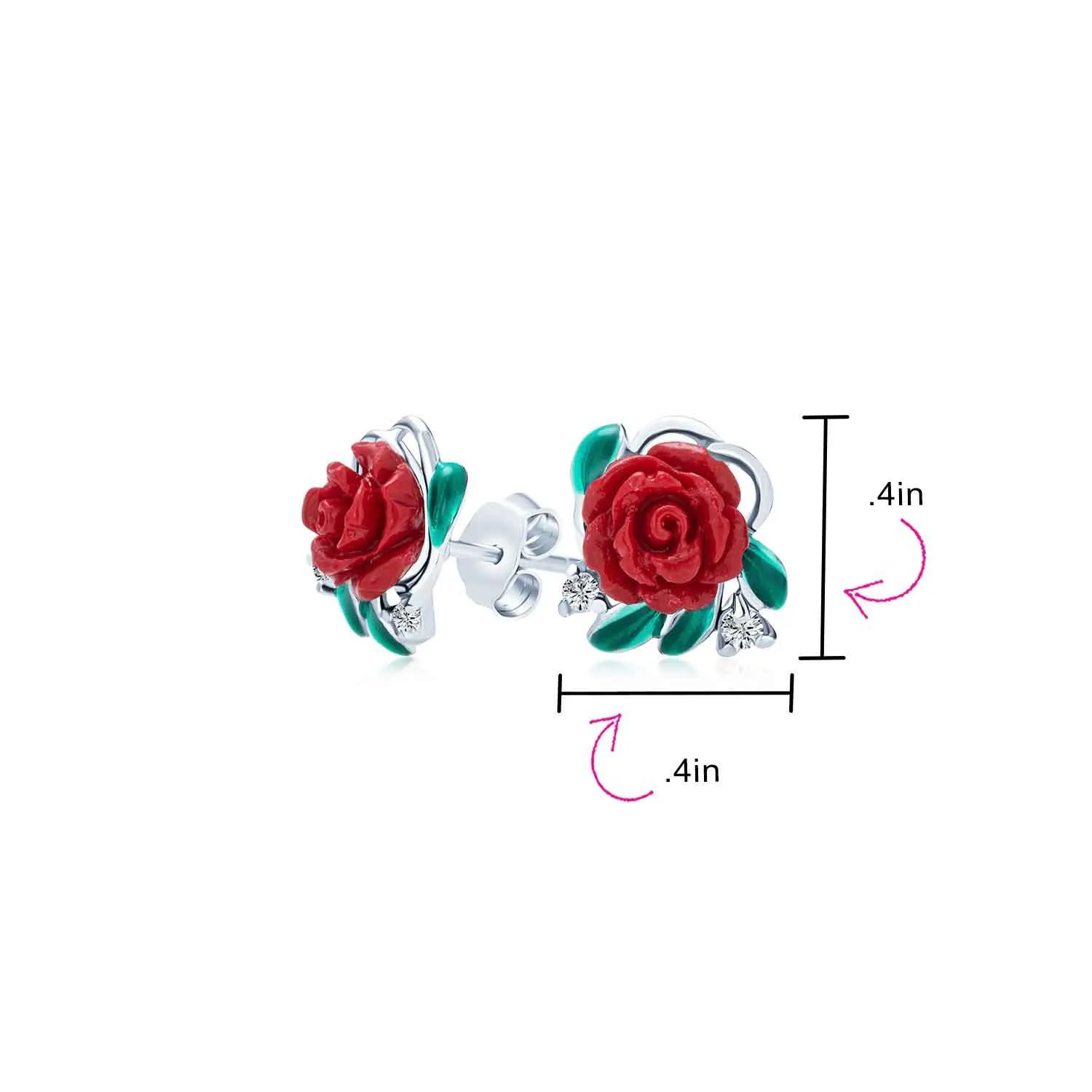 3D CZ Bow Red Rose Flower Ladybug Cuff Bracelet Stud Earrings Silver