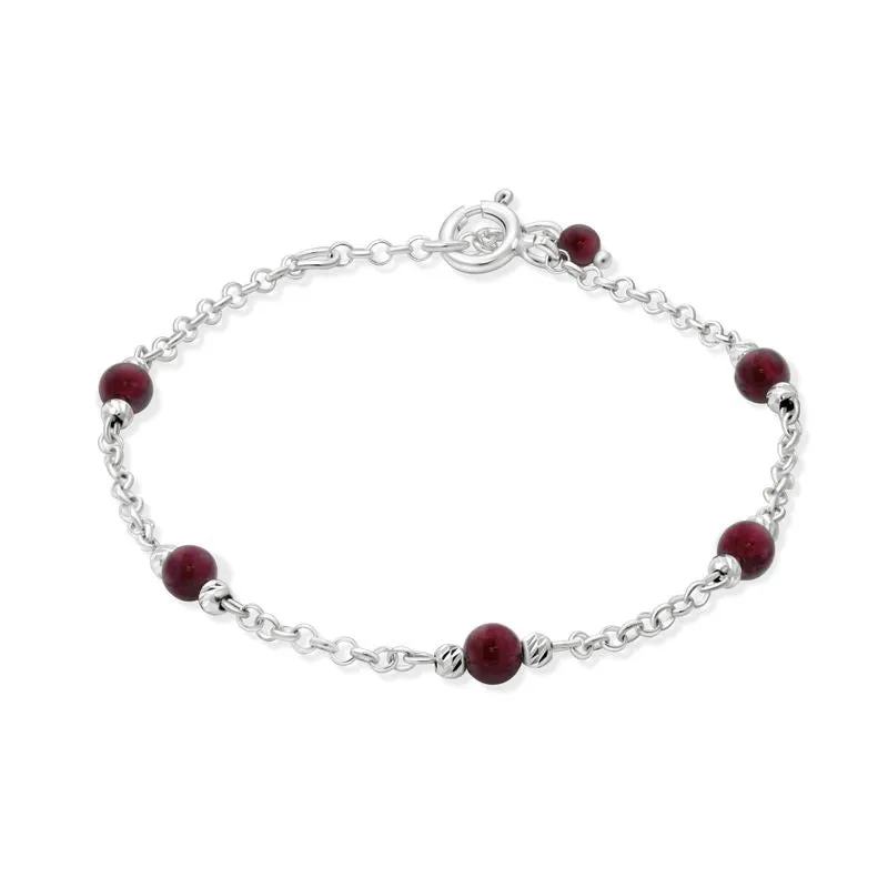 925 Silver Garnet Bracelet - Handmade Women's January Birthstone Gift