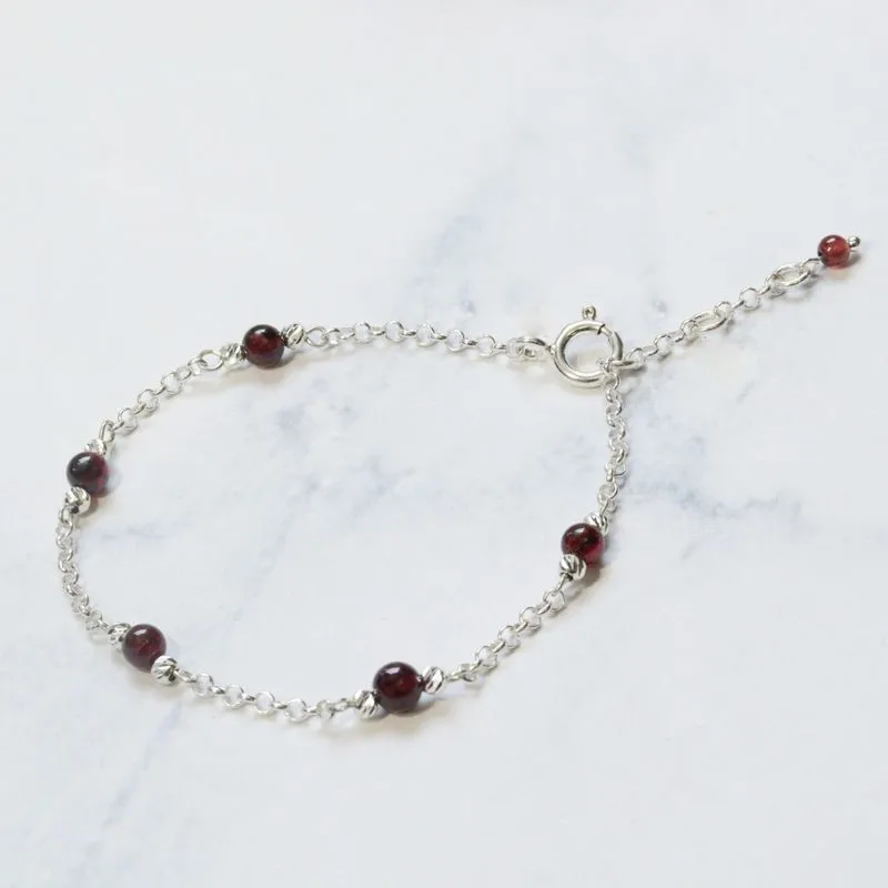 925 Silver Garnet Bracelet - Handmade Women's January Birthstone Gift