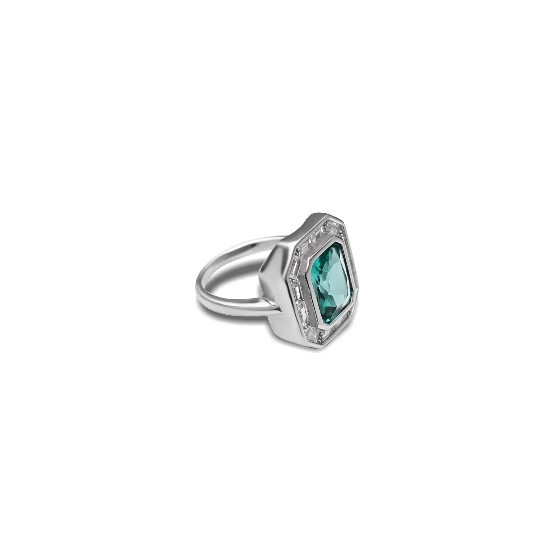 925 Silver Square Synthetic Columbian Emerald Ring for Women