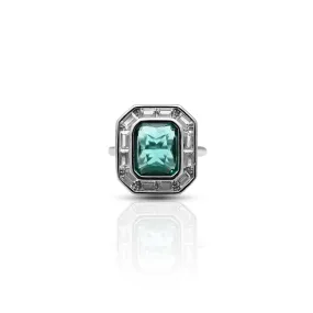 925 Silver Square Synthetic Columbian Emerald Ring for Women