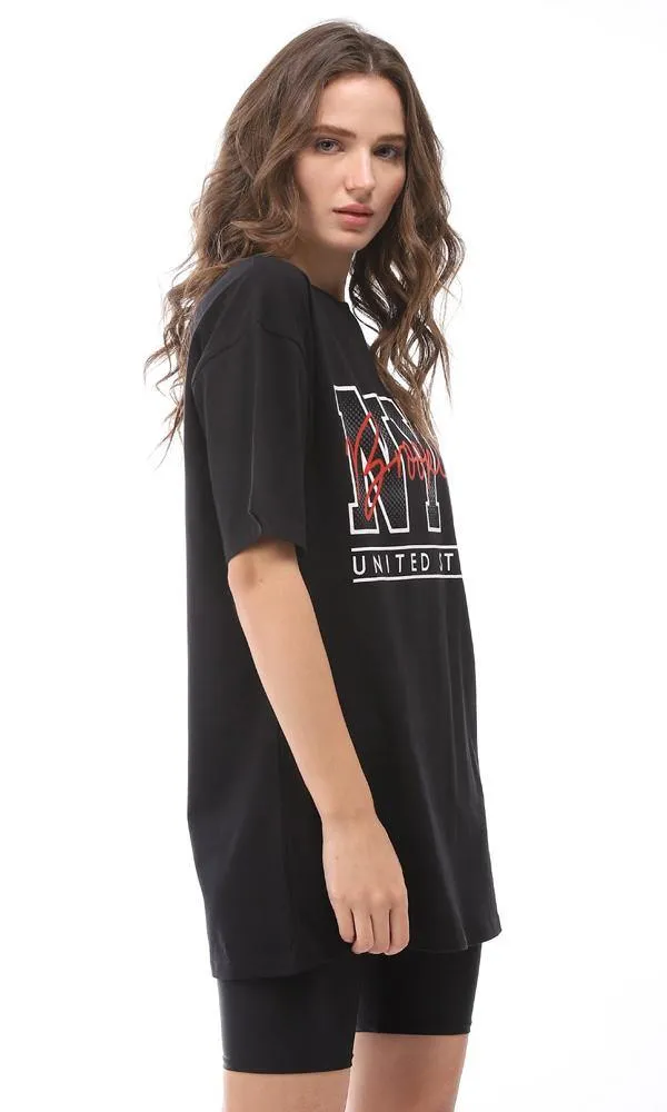 94784 Trendy Over Sized Cotton T-Shirt - Black