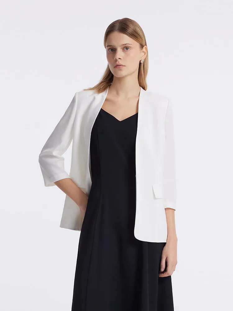 Acetate 3/4 Sleeves One-Button Women Blazer