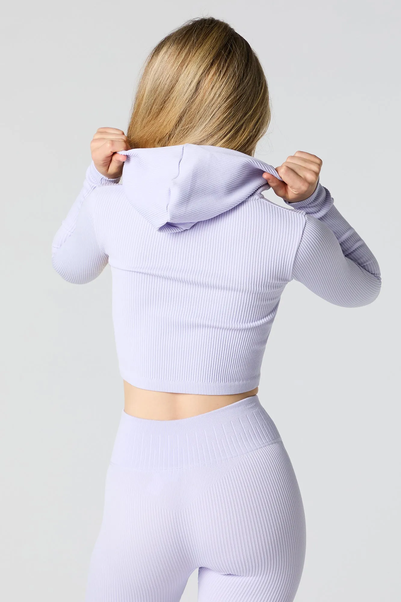 Active Seamless Ribbed Cropped Hoodie