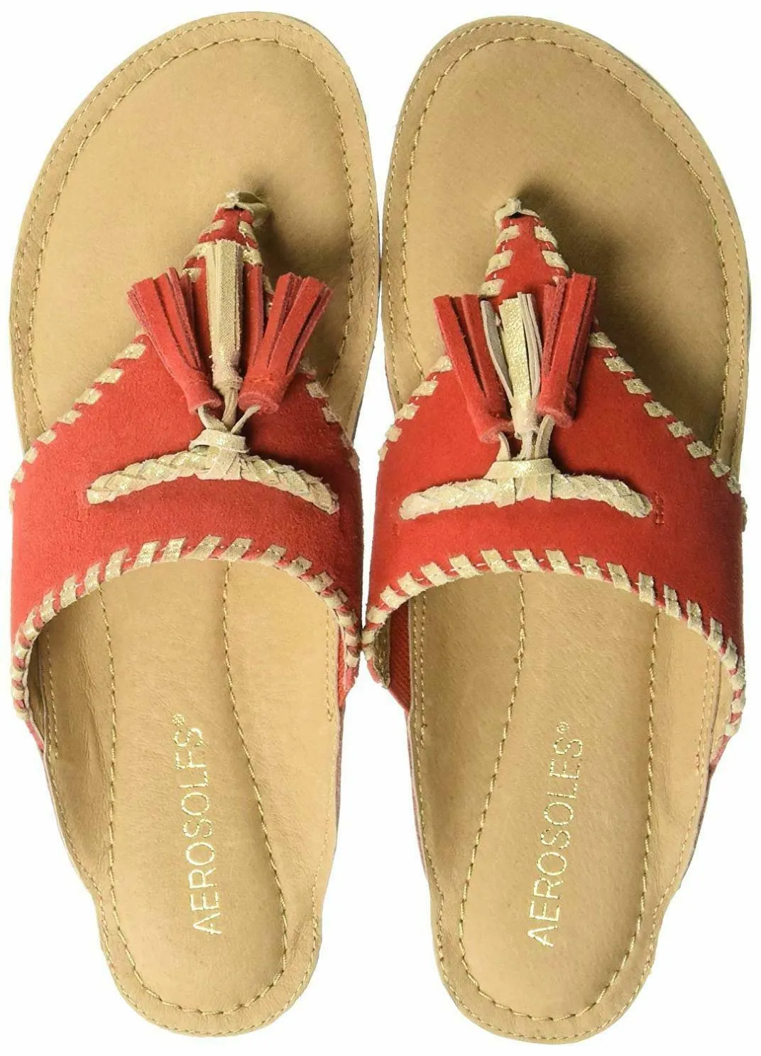 Aerosoles Women's Book of Style Flip-Flop Orange Leather Thong Flats Sandals