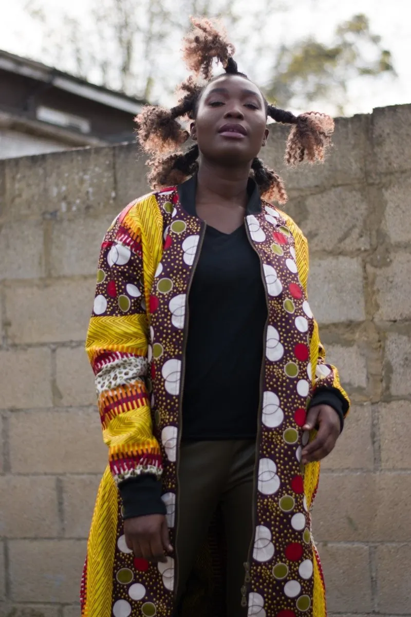 African Trench Coat in Orange Ankara Print - Festival Clothing