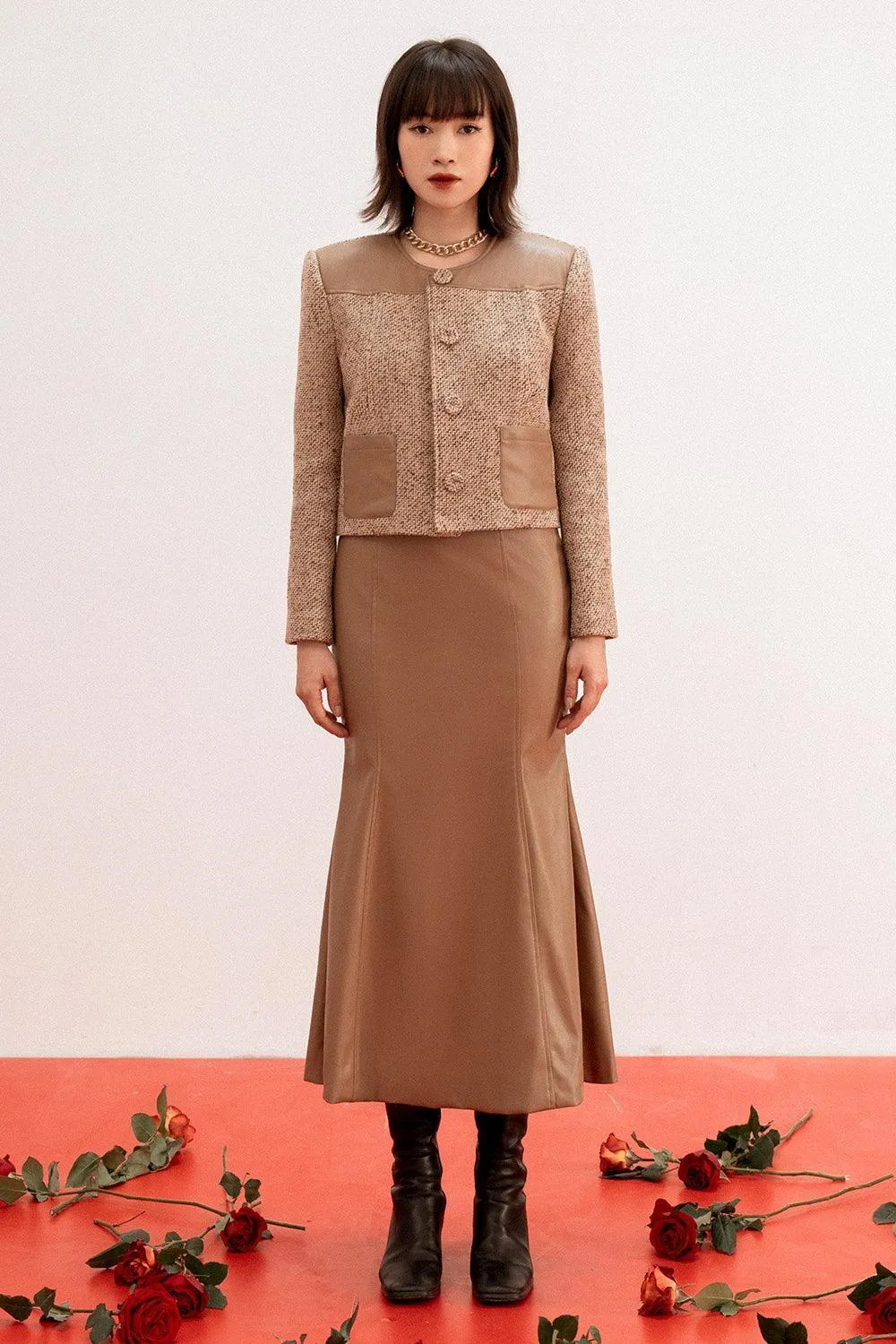 Almira Trumpet Long Sleeved Korean Texture Midi Set