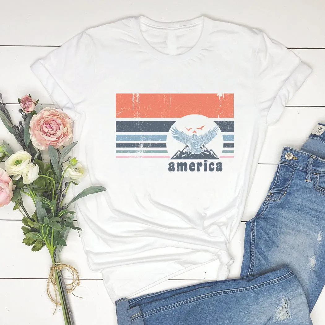 America Stripe Eagle Patriotic Graphic T-Shirt - NA157