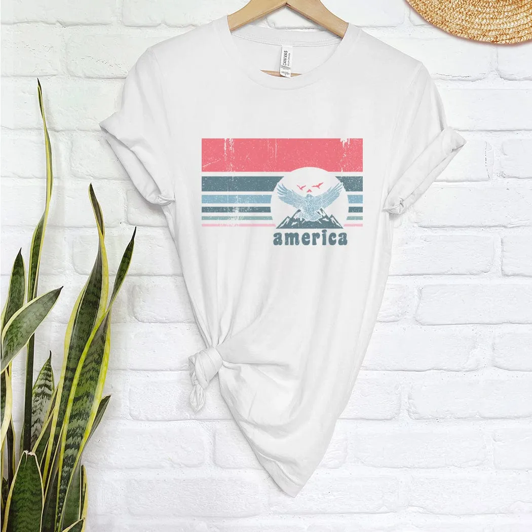 America Stripe Eagle Patriotic Graphic T-Shirt - NA157