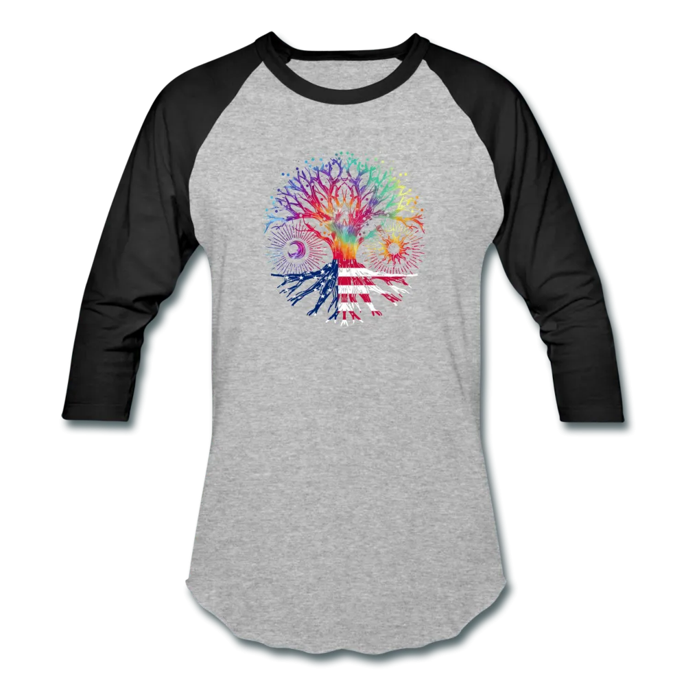 American Tie Dye Tree Of Life- Baseball T-Shirt