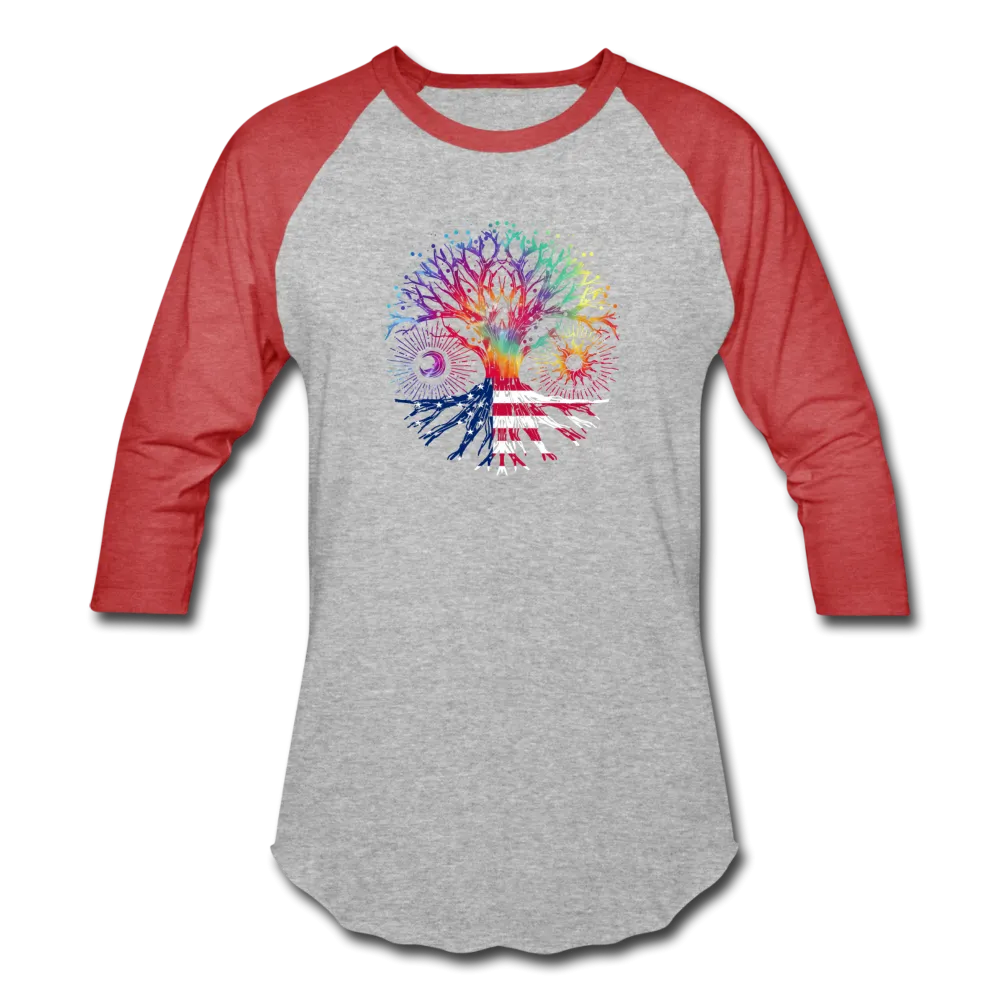 American Tie Dye Tree Of Life- Baseball T-Shirt