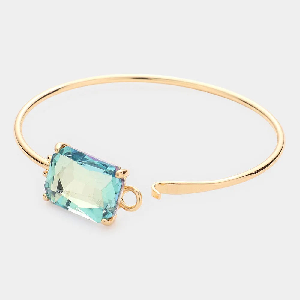 Aqua Emerald Cut Stone Metal Hook Bracelet for Women