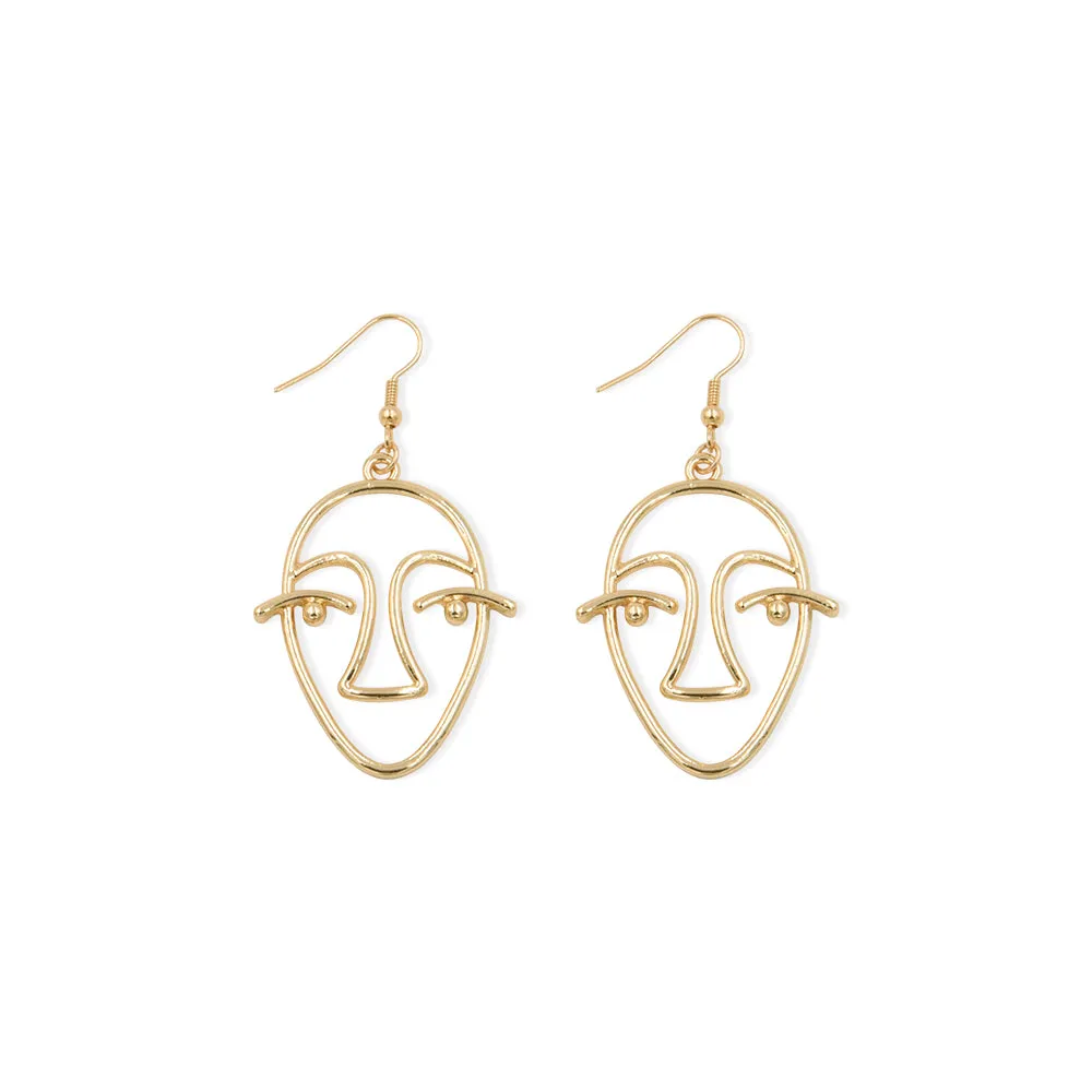 Artsy Museum Artworks Organically Shaped Metal Alloy Drop Earrings Gold Color Hollow Face Brinco Jewelry for Fashion Women E0176