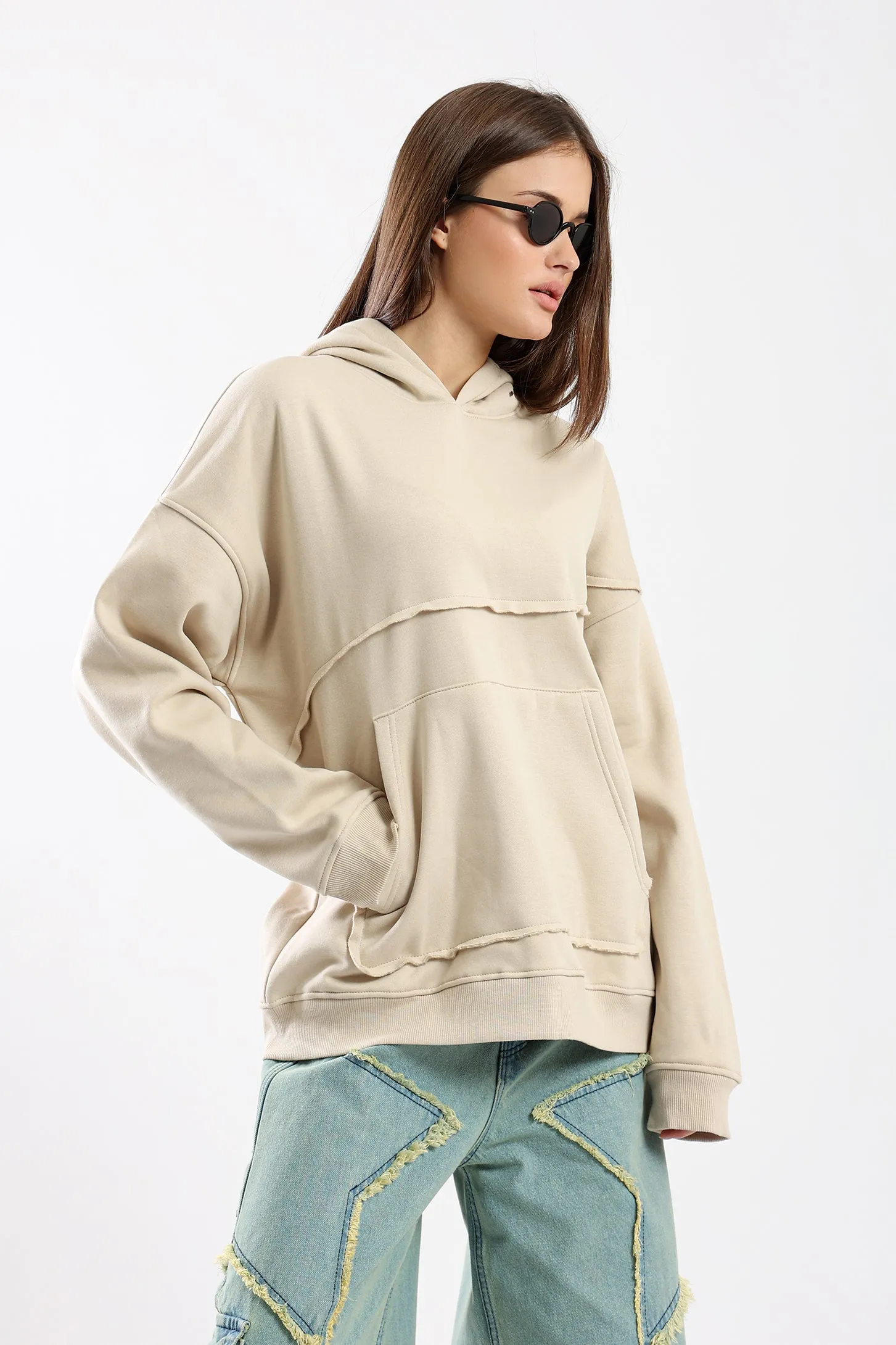 ASYMMETRICAL HOODIE - BEIGE