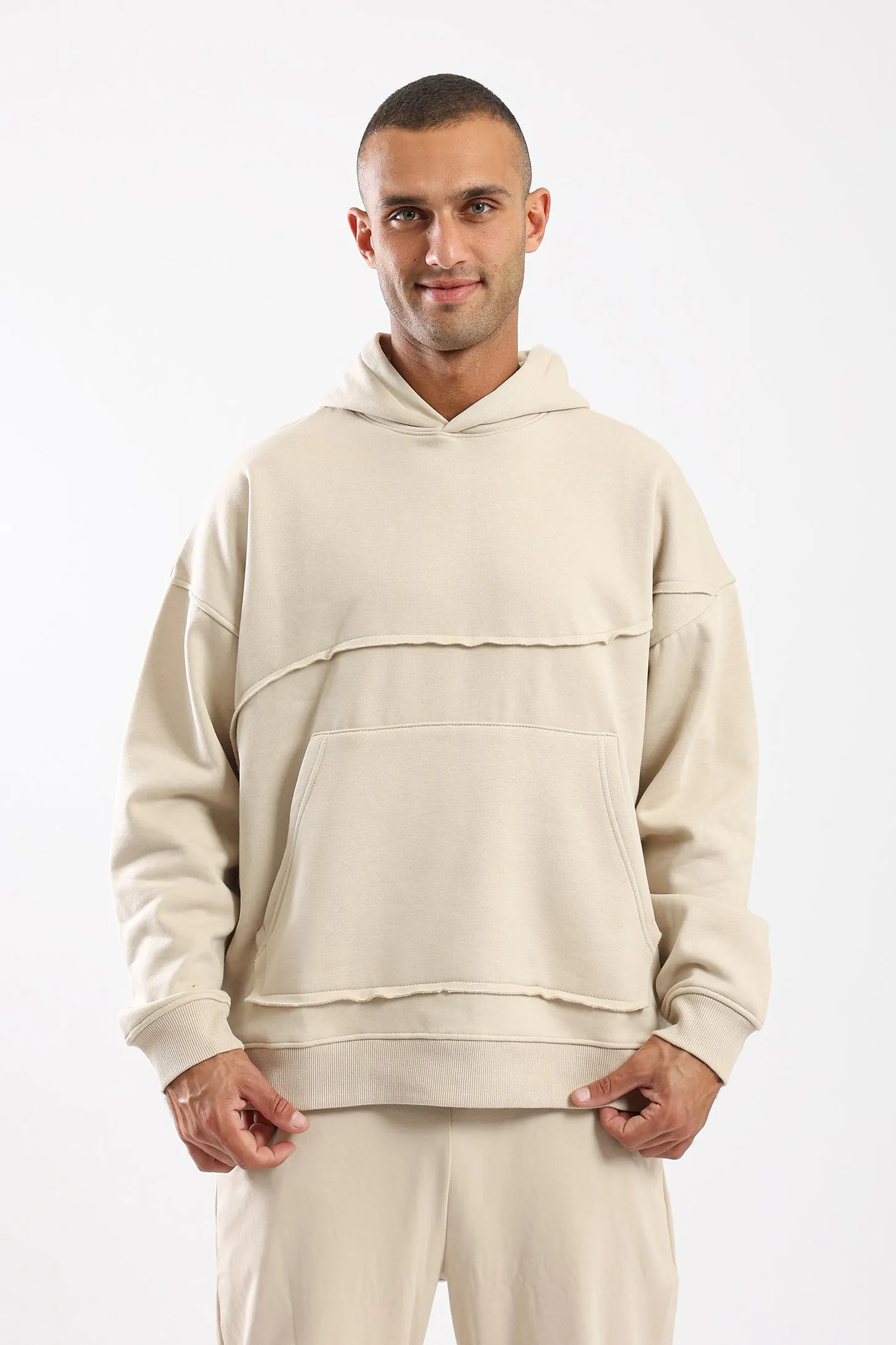 ASYMMETRICAL HOODIE - BEIGE