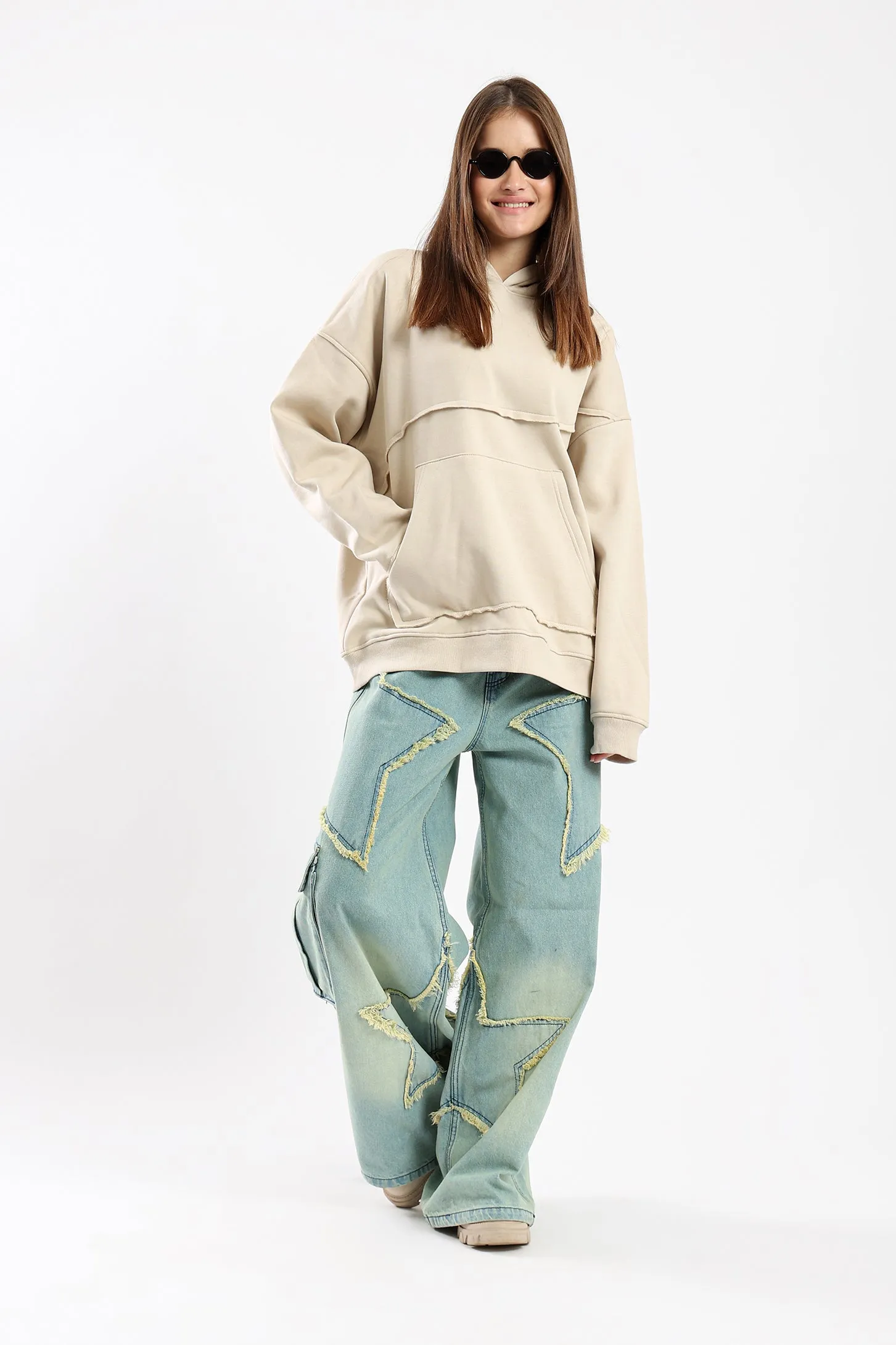 ASYMMETRICAL HOODIE - BEIGE