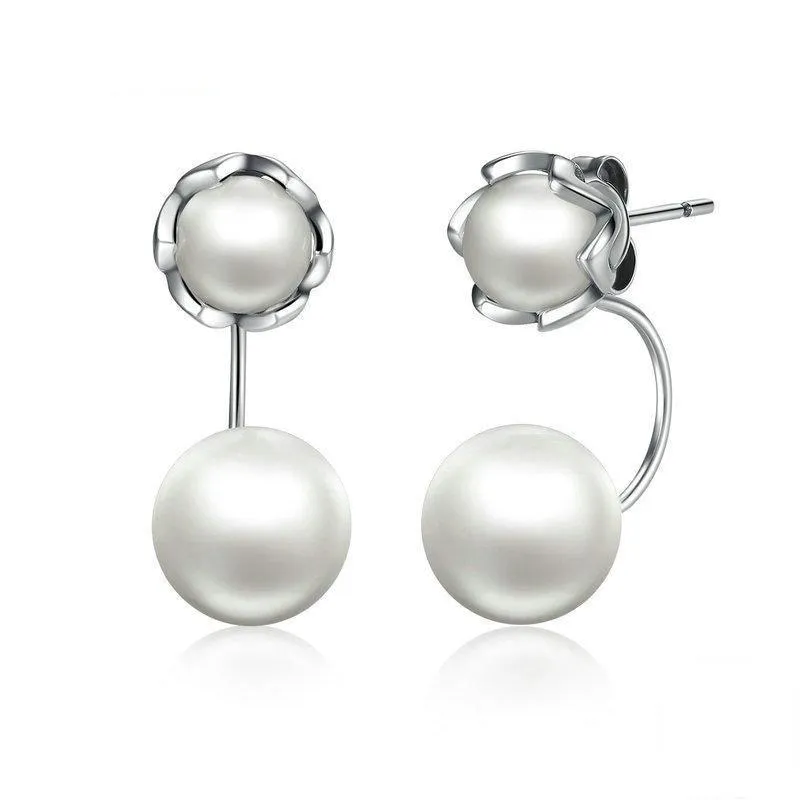 Authentic 925 Sterling Silver Simulated Pearls Special Style Drop Jewelry