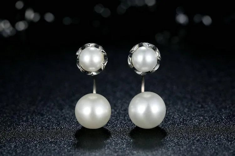 Authentic 925 Sterling Silver Simulated Pearls Special Style Drop Jewelry