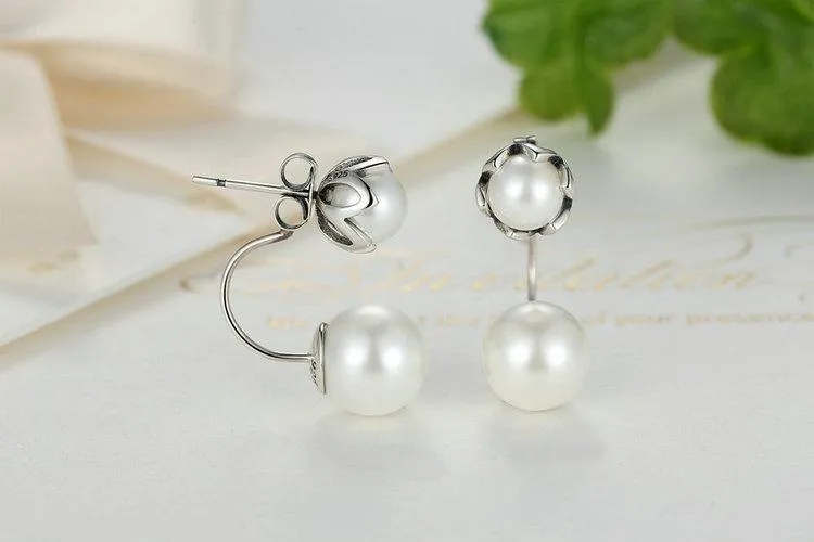 Authentic 925 Sterling Silver Simulated Pearls Special Style Drop Jewelry