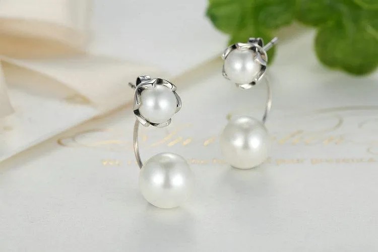 Authentic 925 Sterling Silver Simulated Pearls Special Style Drop Jewelry