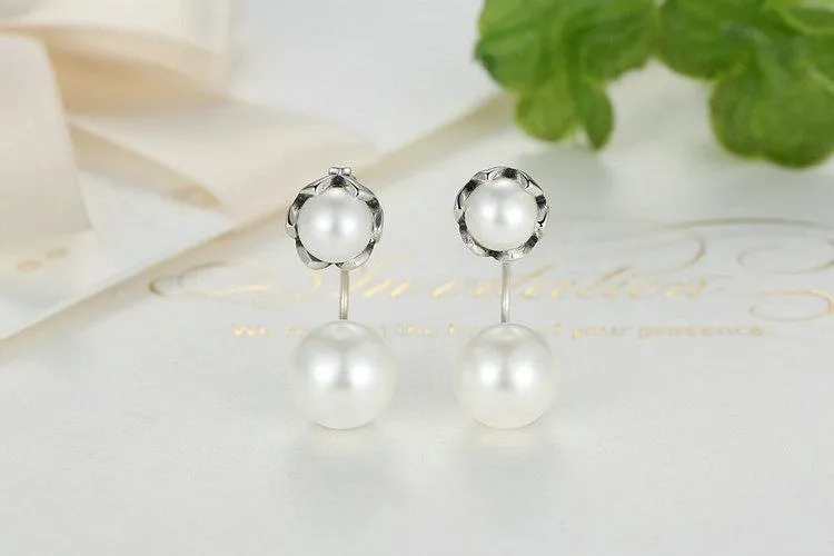 Authentic 925 Sterling Silver Simulated Pearls Special Style Drop Jewelry