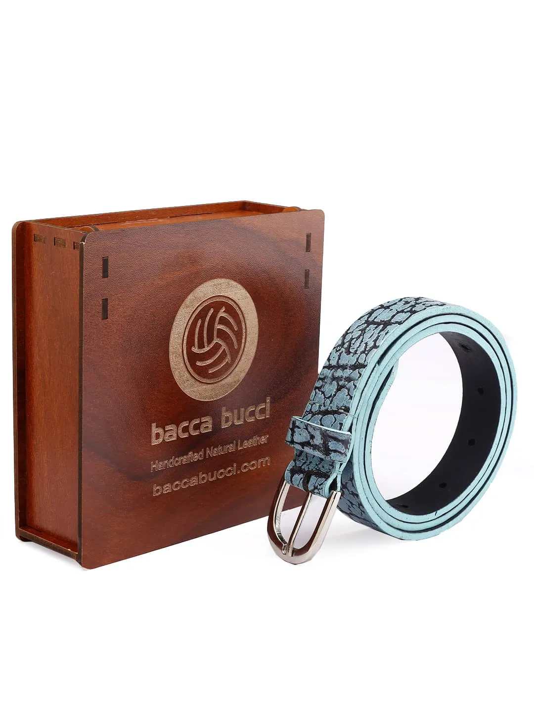 Bacca Bucci Azure Serpentine 22mm Textured Fashion Belt for Women, Genuine Leather