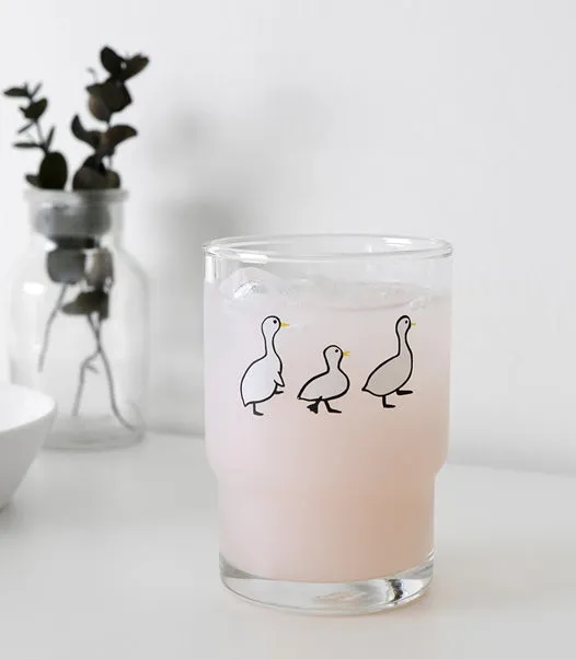 Bear Duck illustration Graphic Clear Glasses Cups Mugs Printed Vintage 245ml Gifts Kitchen Dinnerware Cold Hot Milk Coffee Microwave