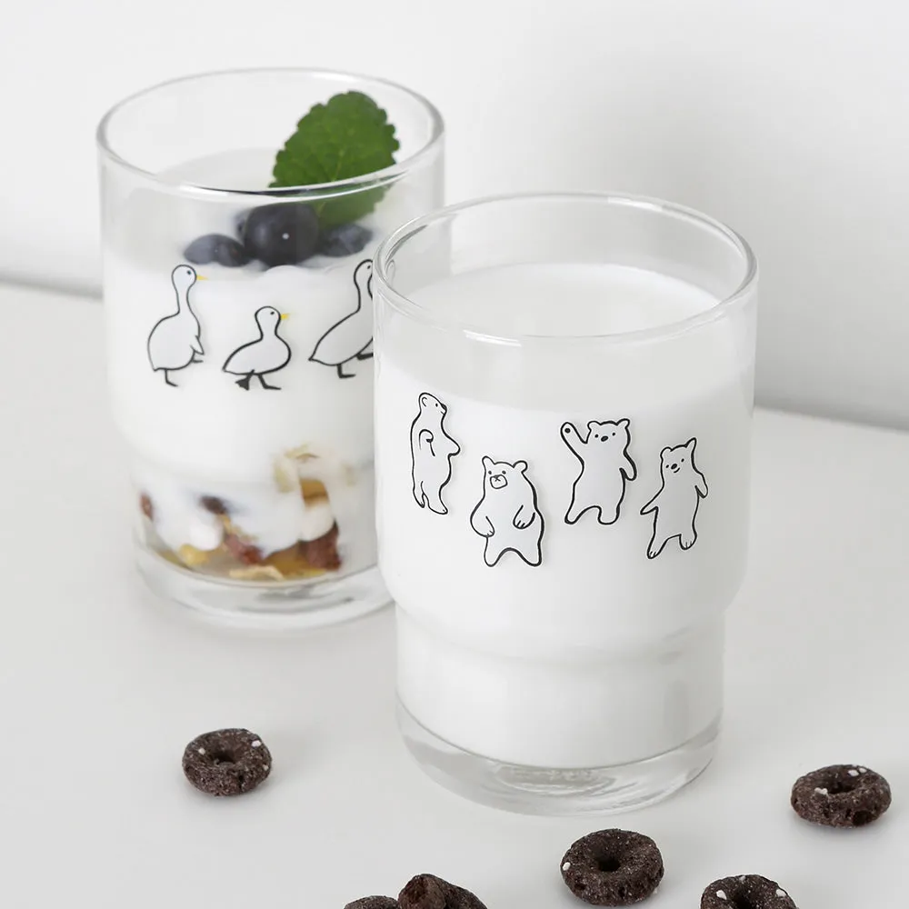 Bear Duck illustration Graphic Clear Glasses Cups Mugs Printed Vintage 245ml Gifts Kitchen Dinnerware Cold Hot Milk Coffee Microwave