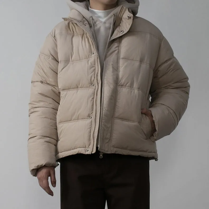 Beige Mens Short Puffers Winter Outerwear Outfits Kpop Style Coats Clothing