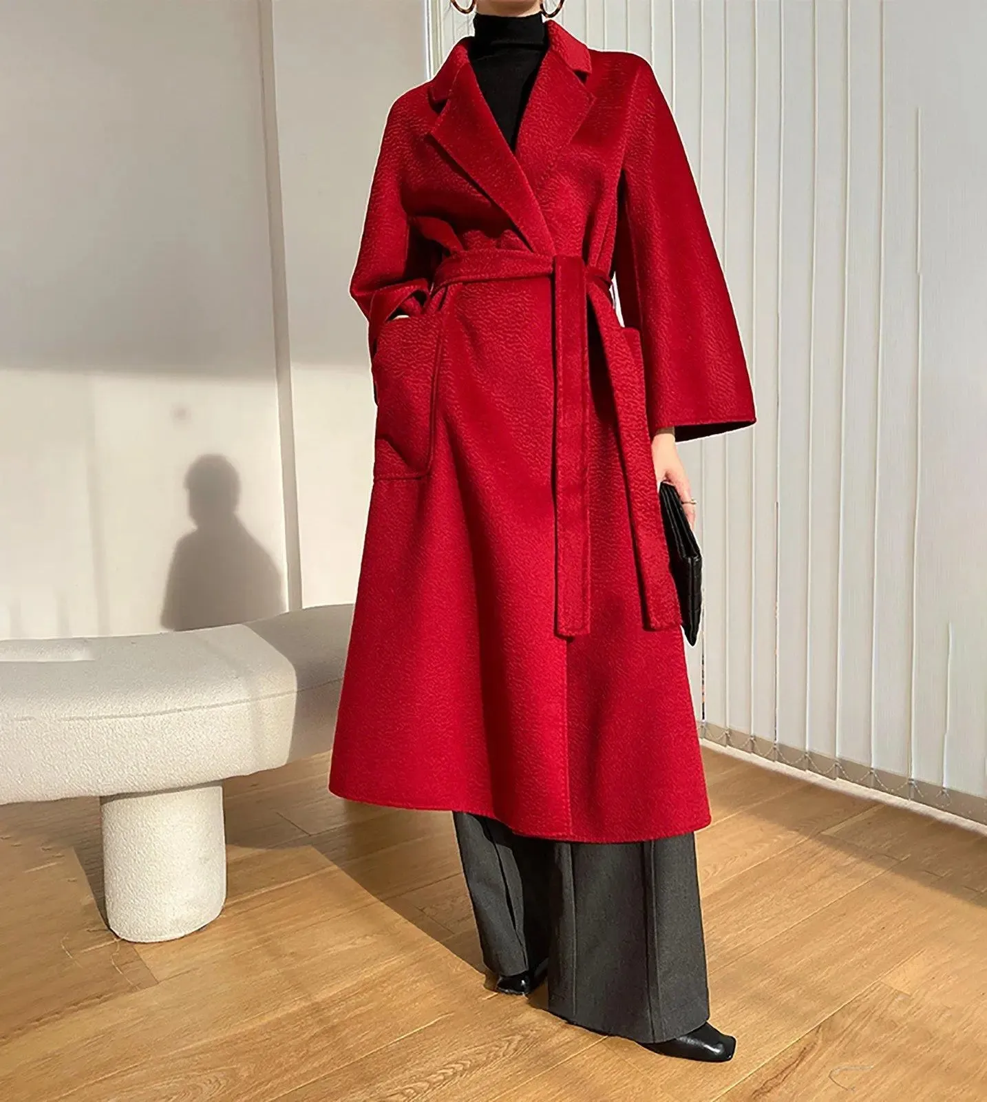 Belted Wrap Wool Long Coat