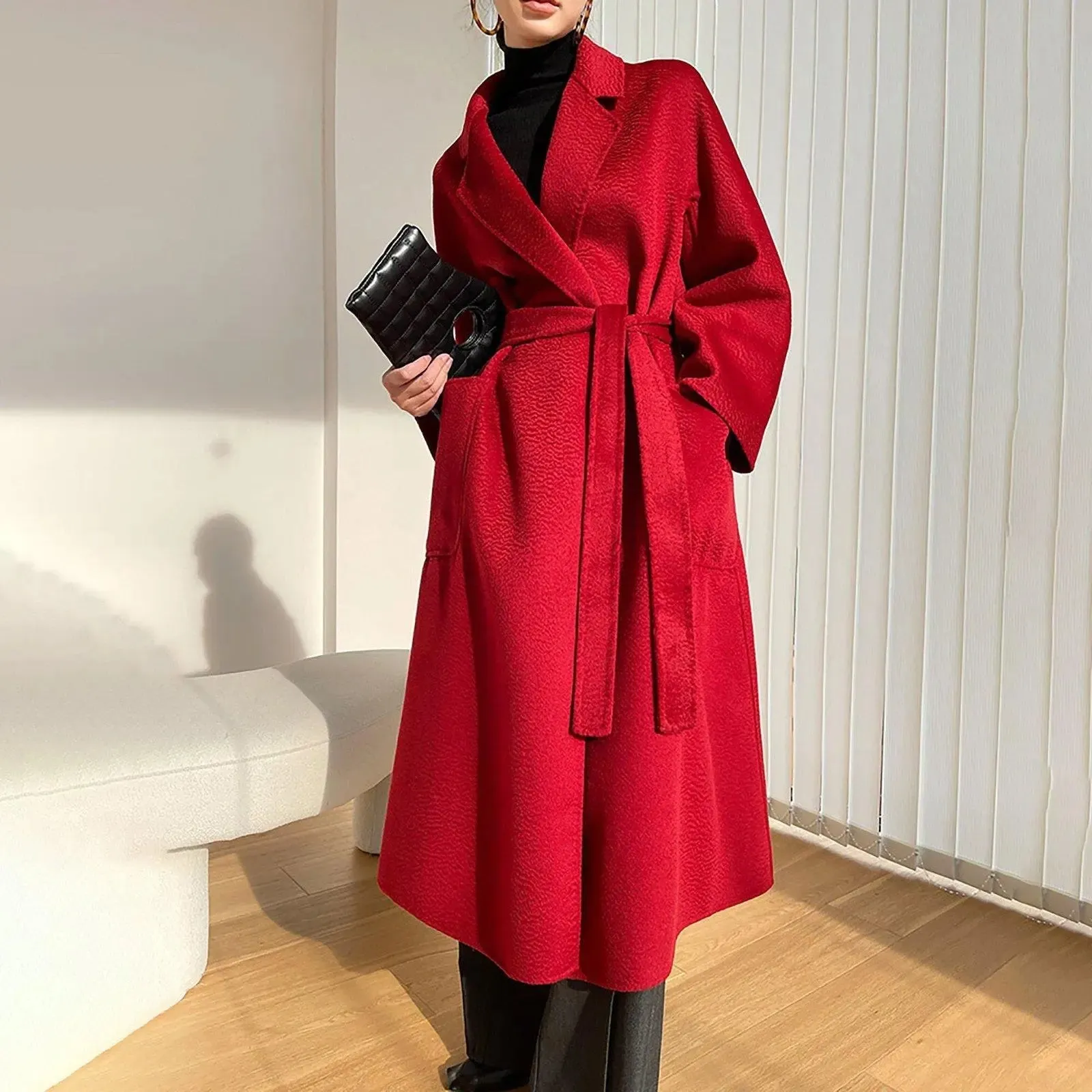 Belted Wrap Wool Long Coat