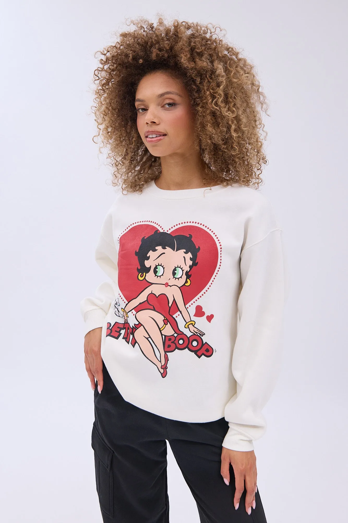 Betty Boop Graphic Crew Neck Relaxed Sweatshirt