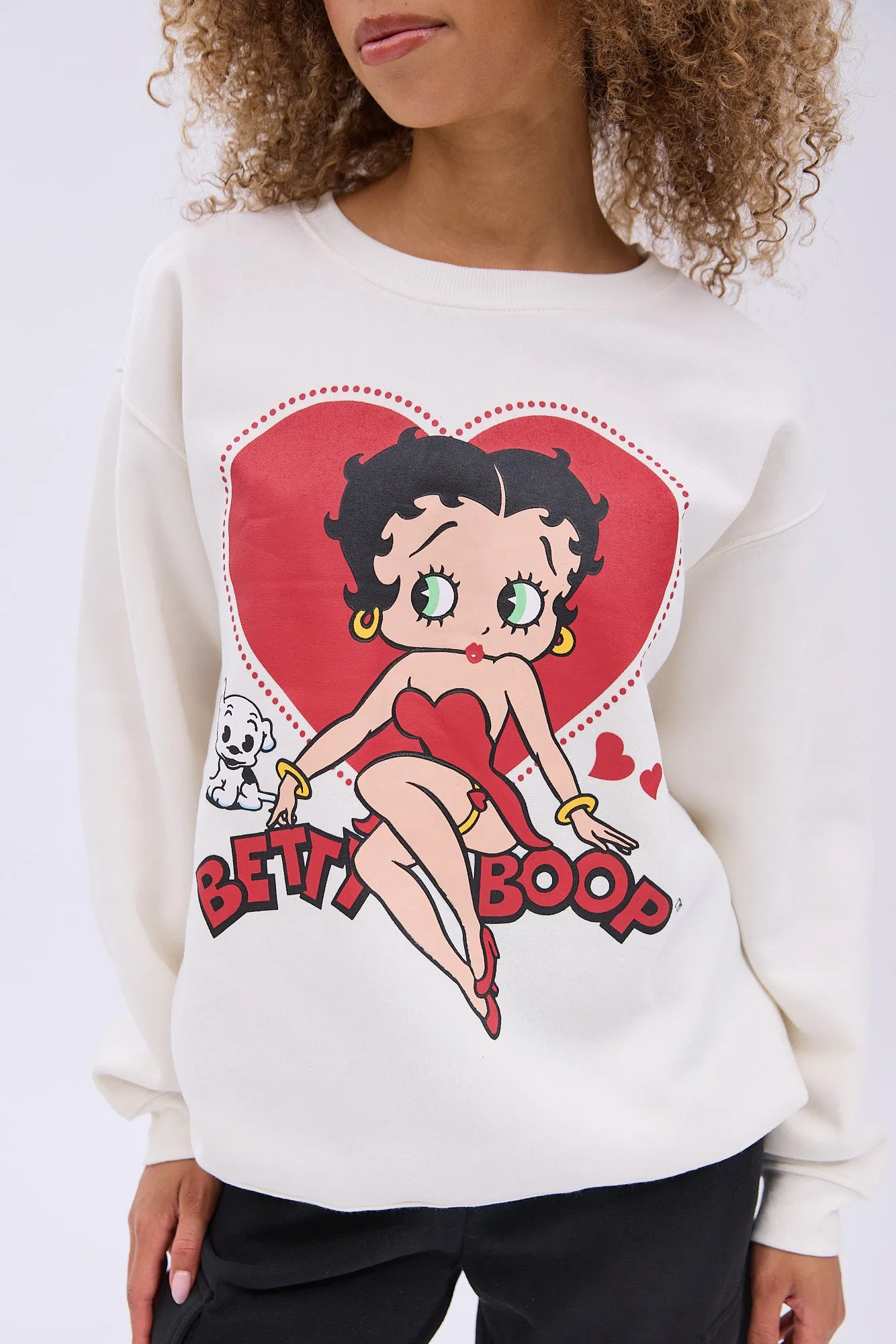 Betty Boop Graphic Crew Neck Relaxed Sweatshirt