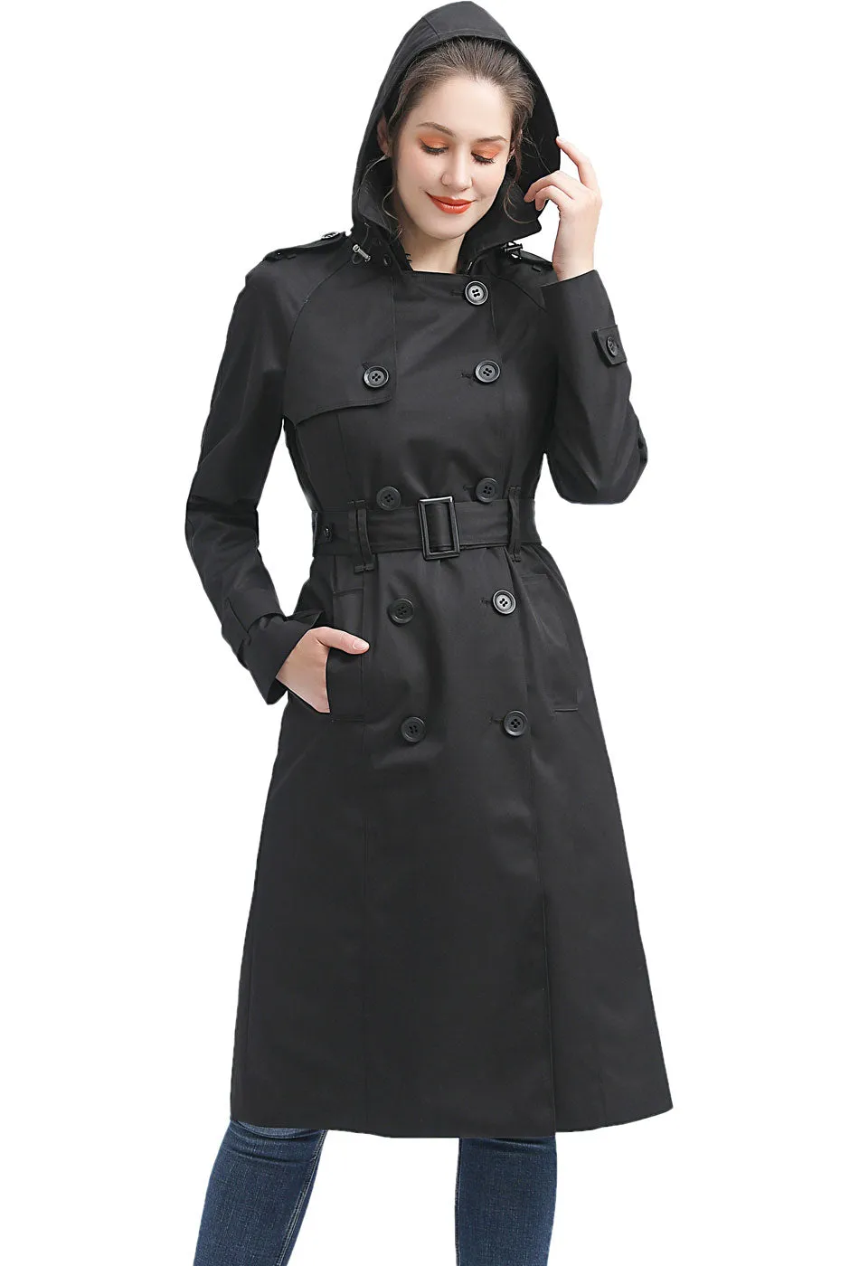 BGSD Women 3/4 Length Waterproof Hooded Trench Coat