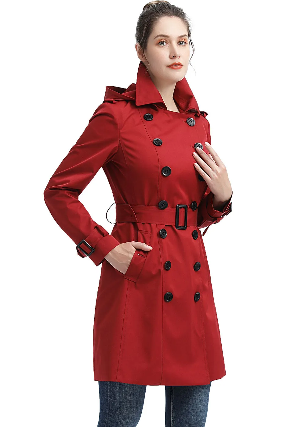 BGSD Women Alexa Waterproof Classic Hooded Trench Coat